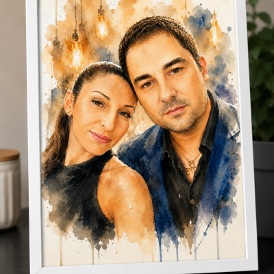 Watercolor портрет по снимка за двойки